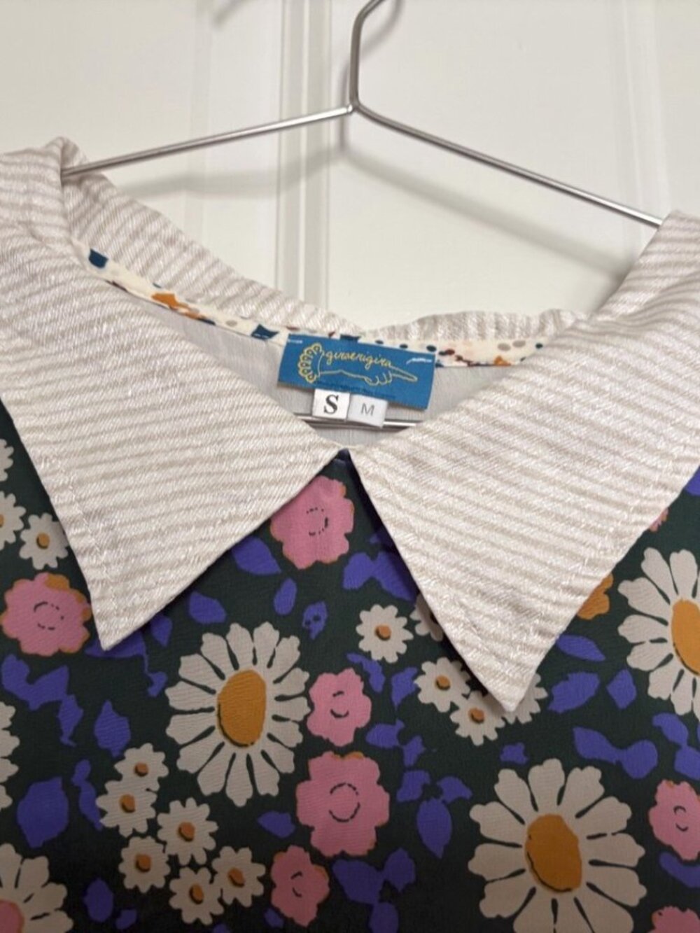 GiraeRigira Etsy Handmade Italy 100% Silk Flower Top Polo Size Small Medium